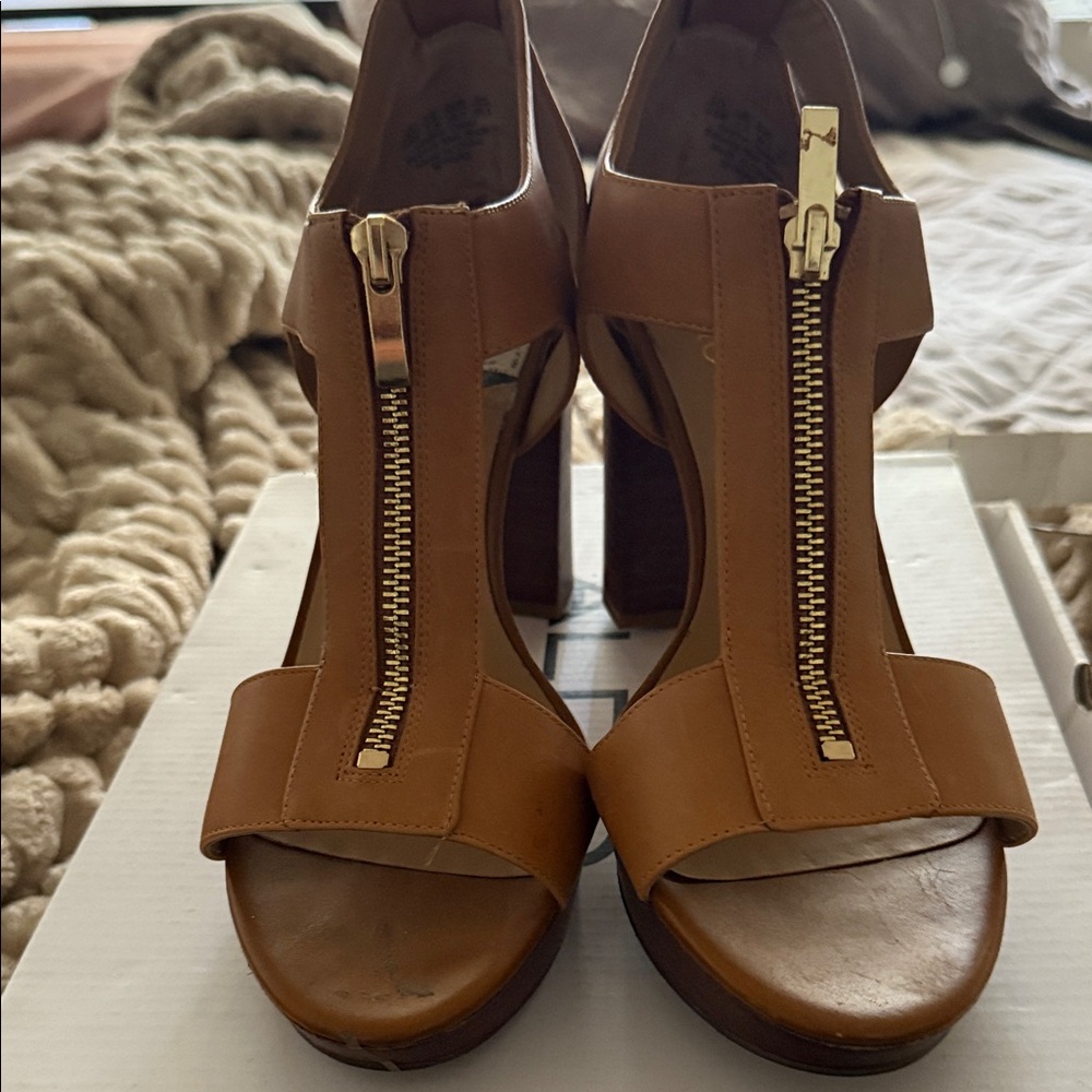 Franco Sarto Tan Zippered Heels